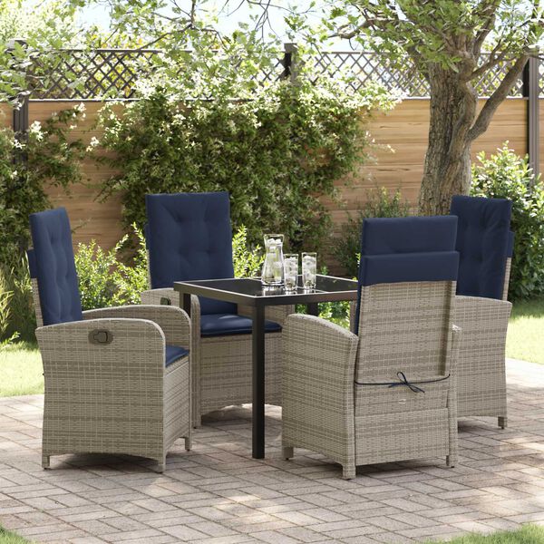 vidaXL Garden Dining Set with Cushion 5 pcs Grey Poly Rattan