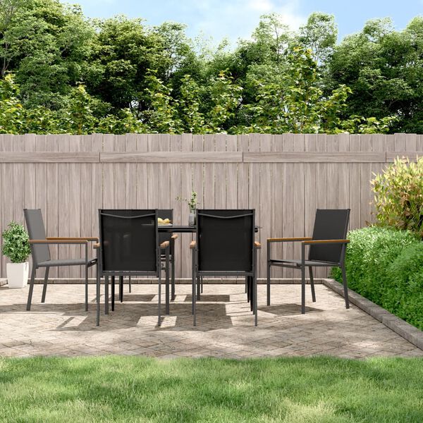 vidaXL 7 Piece Garden Dining Set Black Textilene and Steel