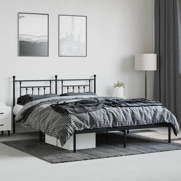 vidaXL Metal Bed Frame without Mattress with Headboard Black 160x200cm