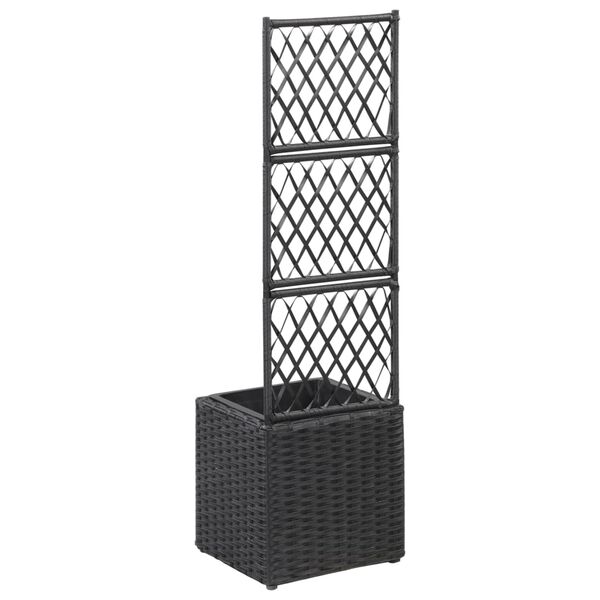vidaXL Trellis Raised Bed with 1 Pot 30x30x107 cm Poly Rattan Black
