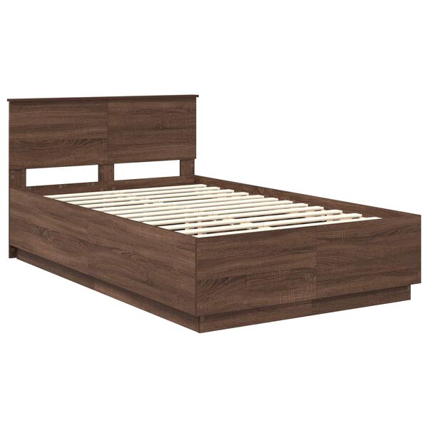 vidaXL Bed Frame with Headboard Brown Oak 120 x 200 cm Engineered Wood