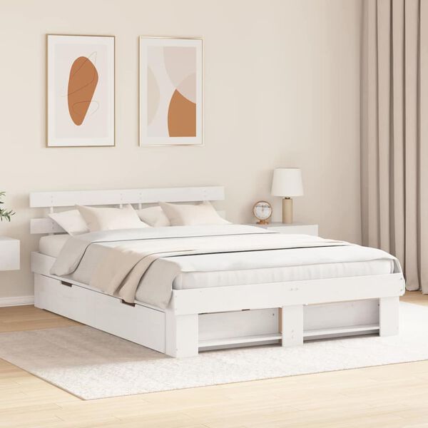 vidaXL Bed Frame with Headboard White 160 x 200 cm Solid Pine Wood