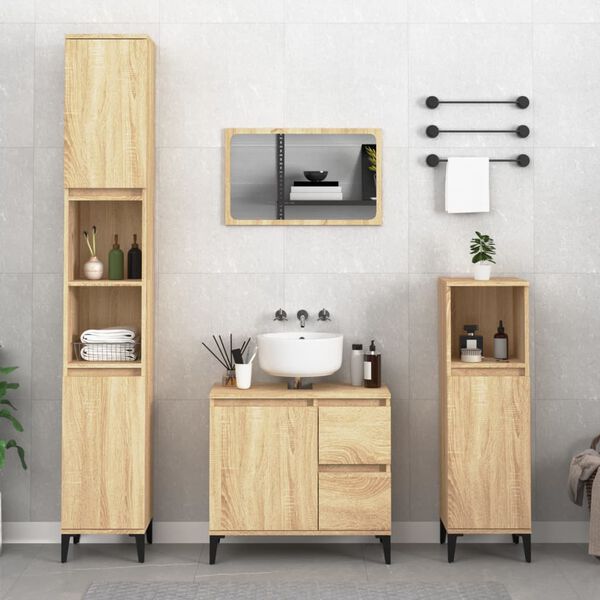 vidaXL 3 Piece Bathroom Furniture Set Sonoma Oak Engineered Wood