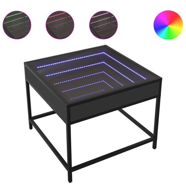 vidaXL Coffee Table with Infinity LED Black 50x50x41 cm