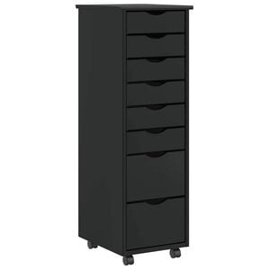 vidaXL Rolling Cabinet with Drawers "MOSS" Black Solid Wood Pine
