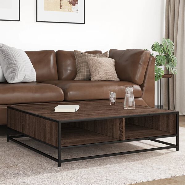 vidaXL Coffee Table Brown Oak 100x100x30 cm Engineered Wood and Metal
