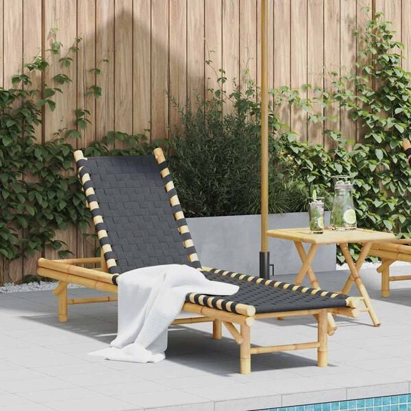 vidaXL Sun Lounger with Black Woven Webbing 55x200x30 cm Bamboo