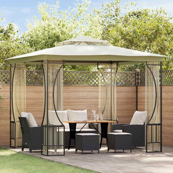 vidaXL Gazebo with Nets 300x300x265 cm Cream