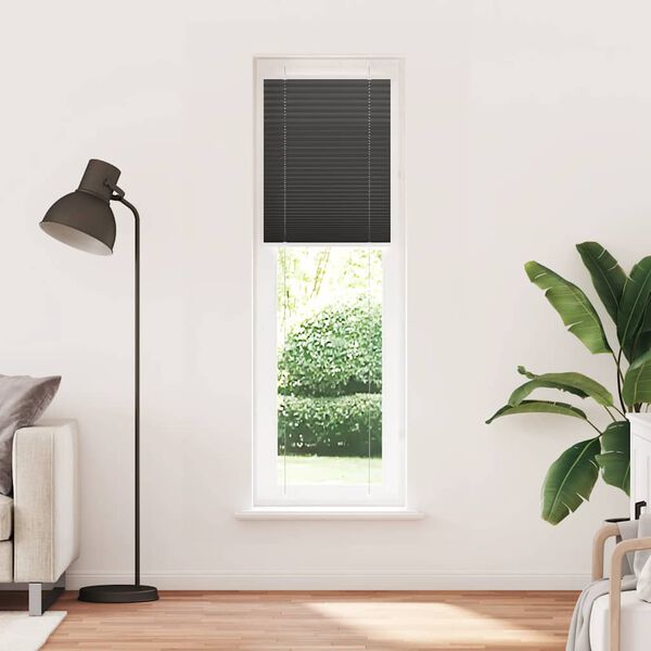 vidaXL Pleated Blind Black 65x200 cm Fabric Width 64.4 cm Polyester