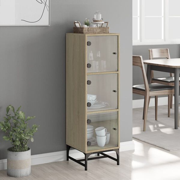 vidaXL Highboard with Glass Doors Sonoma Oak 35x37x120 cm