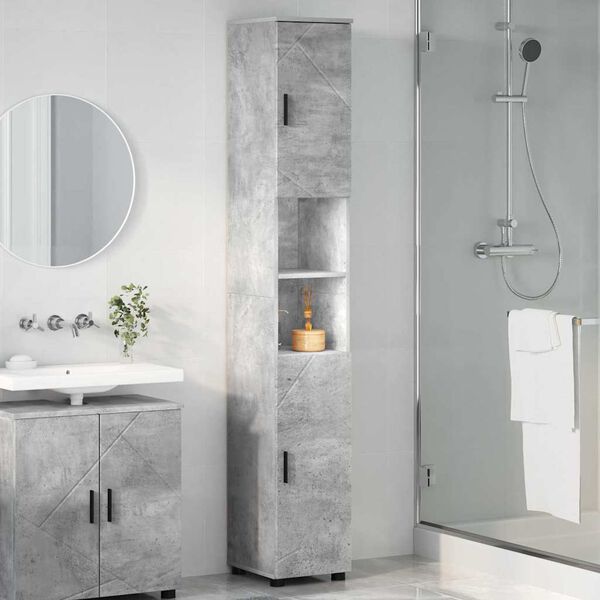 vidaXL Bathroom Tall Cabinet with Door Concrete grey 30 x 35 x 192 cm