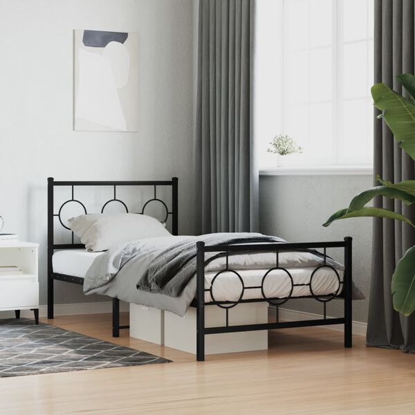 vidaXL Metal Bed Frame without Mattress with Footboard Black 90x200cm