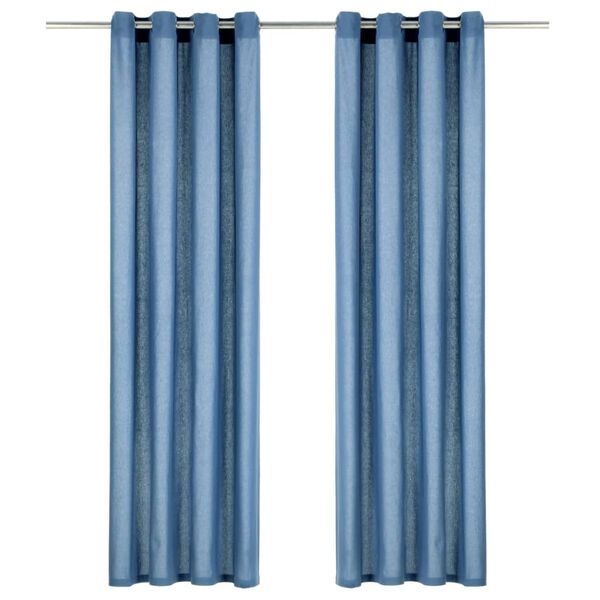 vidaXL Curtains with Metal Rings 2 pcs Cotton 140x245 cm Blue