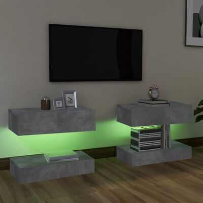 vidaXL TV Cabinets with LED Lights 2 pcs Concrete Grey 60x35 cm