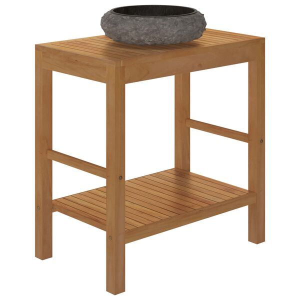 vidaXL Bathroom Vanity Cabinet Solid Teak with Sink Marble Black