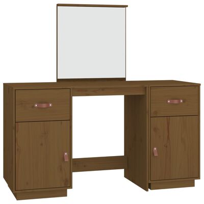 vidaXL Dressing Table Set with a Mirror Honey Brown Solid Wood Pine