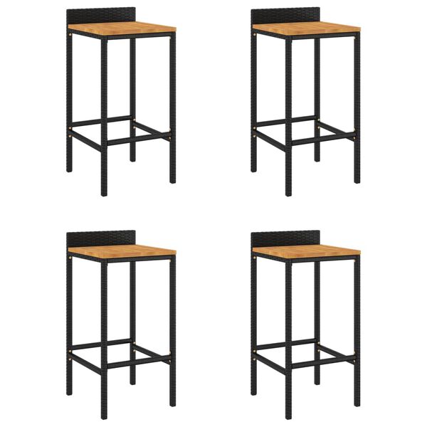 vidaXL Bar Stools 4 pcs Black Poly Rattan and Solid Wood Acacia