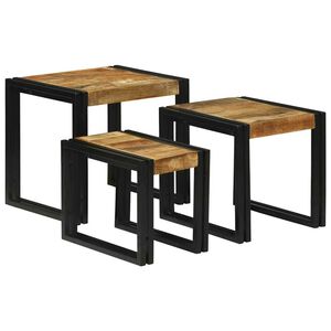 vidaXL Nesting Table 3 pcs Brown and black Solid rough mango wood