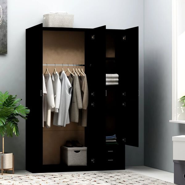 vidaXL 3-Door Wardrobe Black 120x50x180 cm Engineered Wood