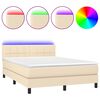 vidaXL Box Spring Bed with Mattress&LED Cream 140x200cm Fabric