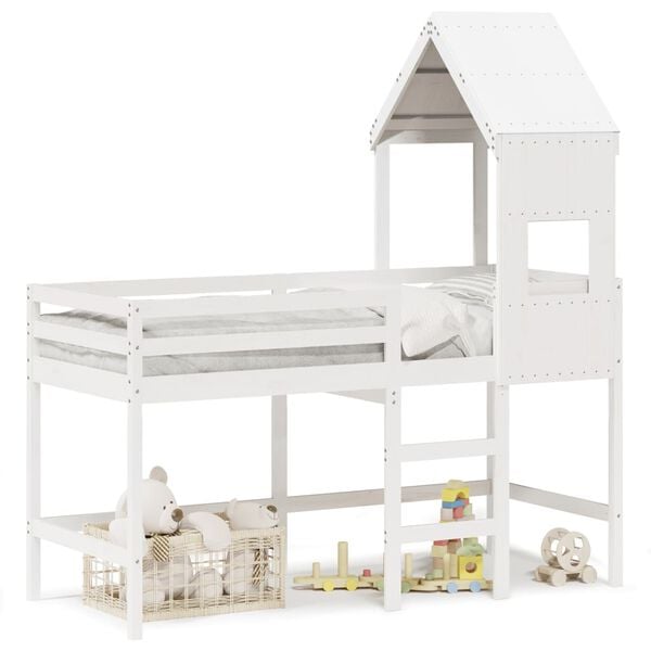 vidaXL Loft Bed with Ladder and Roof without Mattress White 90x190 cm Single