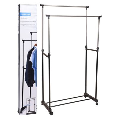 Storage Solutions Clothing Rack Double Hangers with Wheels Adjustable 80x42x(90-160) cm