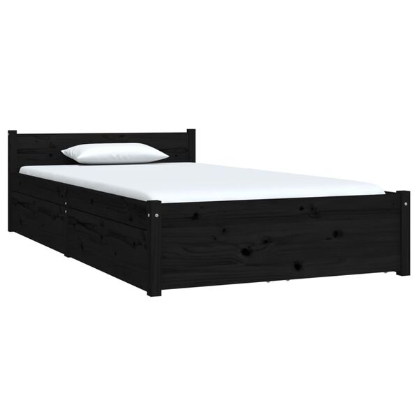 vidaXL Bed Frame without Mattress with Drawers Black Single