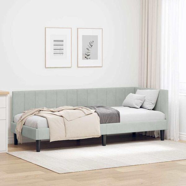 vidaXL Corner Bed Frame Light Grey 80 cm x 200 cm Velvet