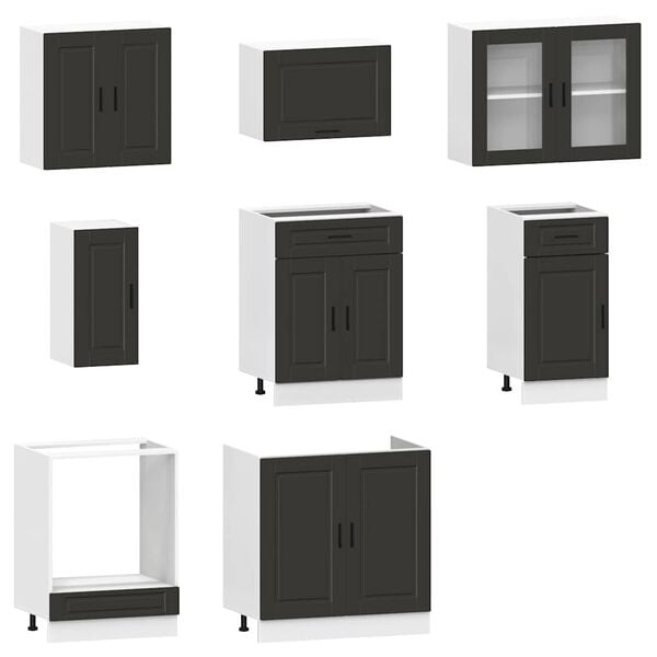 vidaXL 8 Piece Kitchen Cabinet Set Porto Black Engineered Wood