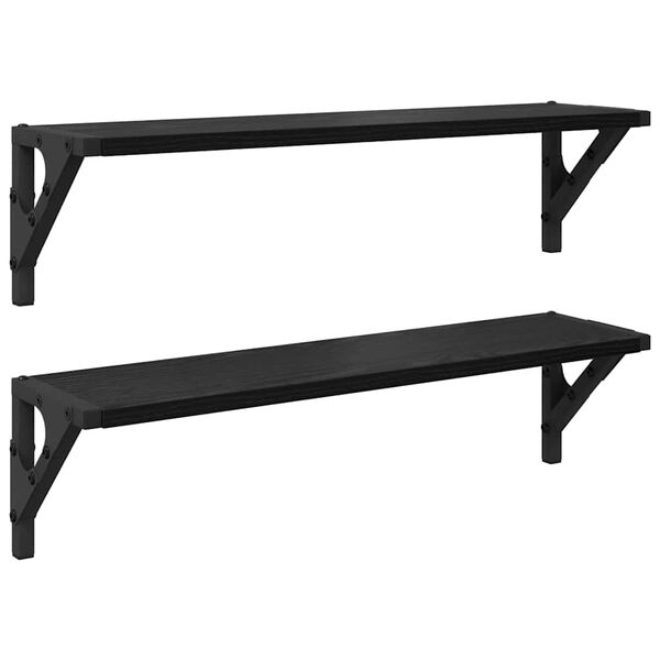 vidaXL Wall Shelves 2 pcs Black Oak 60 x 15 x 15.5 cm Engineered Wood