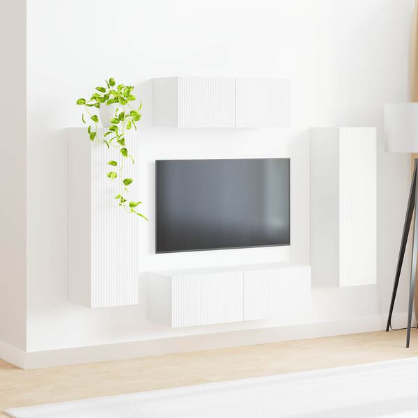 vidaXL TV Cabinet Set Wall-mounted 3 pcs White Engineered Wood