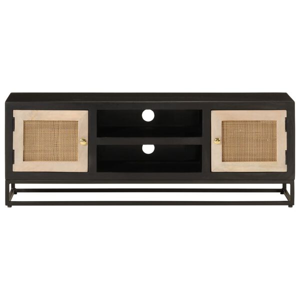 vidaXL TV Cabinet Black 110x30x40 cm Solid Wood Mango and Iron