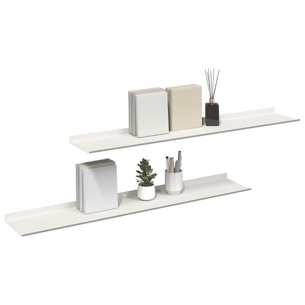 vidaXL Floating Shelf Wall-mounted 2 pcs White 100 x 18 x 2.5 cm Steel
