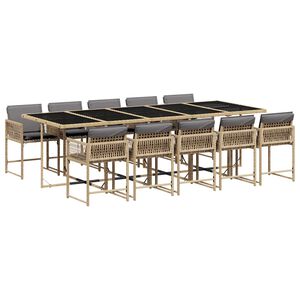 vidaXL 11 Piece Garden Dining Set with Cushions Mix Beige Poly Rattan