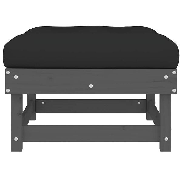 vidaXL Garden Footstool with Cushion Grey Solid Wood Pine