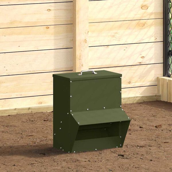 vidaXL Chicken Feeder Olive Green 35 x 30.5 x 43.5 cm