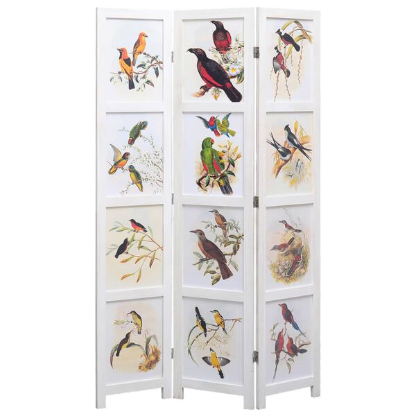 vidaXL 3-Panel Room Divider White 105x165 cm Bird