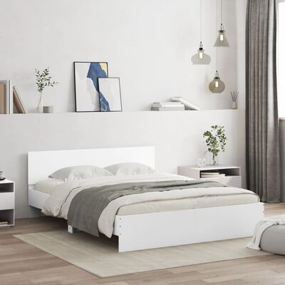 vidaXL Bed Frame with Headboard and LED White 150x200 cm King Size