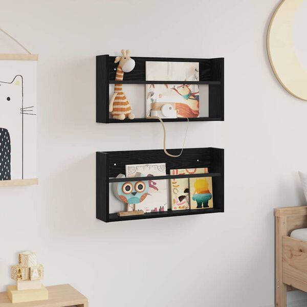 vidaXL Magazine Rack 2 pcs Black Oak 60 x 12 x 30 cm Engineered Wood