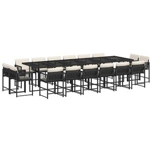 vidaXL 17 Piece Garden Dining Set with Cushions Black Poly Rattan