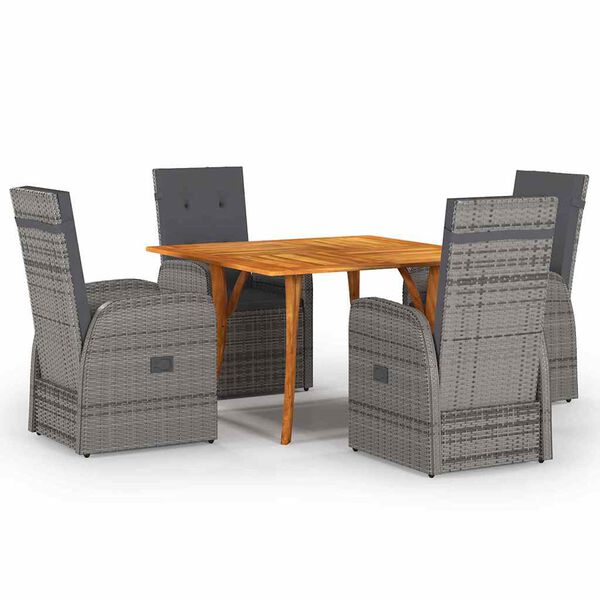 vidaXL Garden Dining Set 5 pcs Grey Poly Rattan