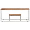 vidaXL Coffee Table Silver Stainless Steel and Solid Wood Acacia