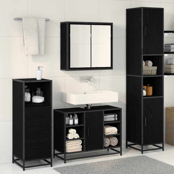 vidaXL Bathroom Furniture Set 3 pcs Black Oak Engineered Wood