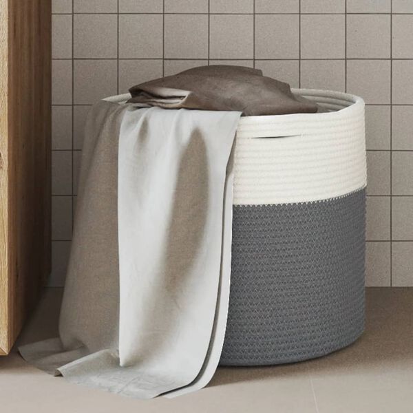vidaXL Storage Basket Grey and White Ø40x35 cm Cotton