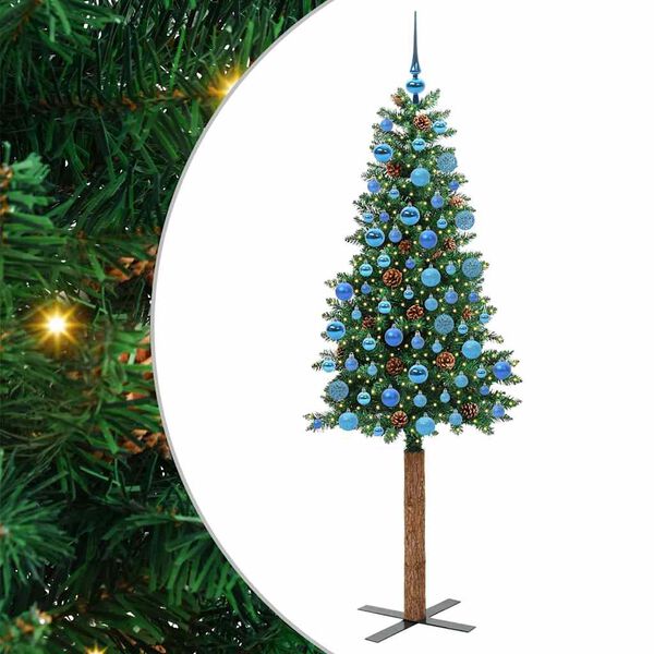 vidaXL Slim Christmas Tree Green 180 cm PVC and Solid Pine wood