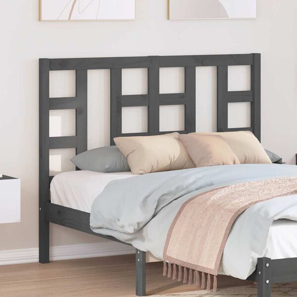 vidaXL Bed Headboard Grey 126x4x100 cm Solid Wood Pine