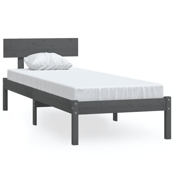 vidaXL Bed Frame without Mattress Grey Solid Wood Pine Single