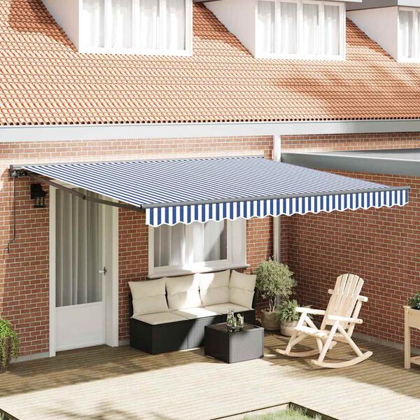 vidaXL Retractable Awning Blue and White 3.5x2.5 m Fabric and Aluminium