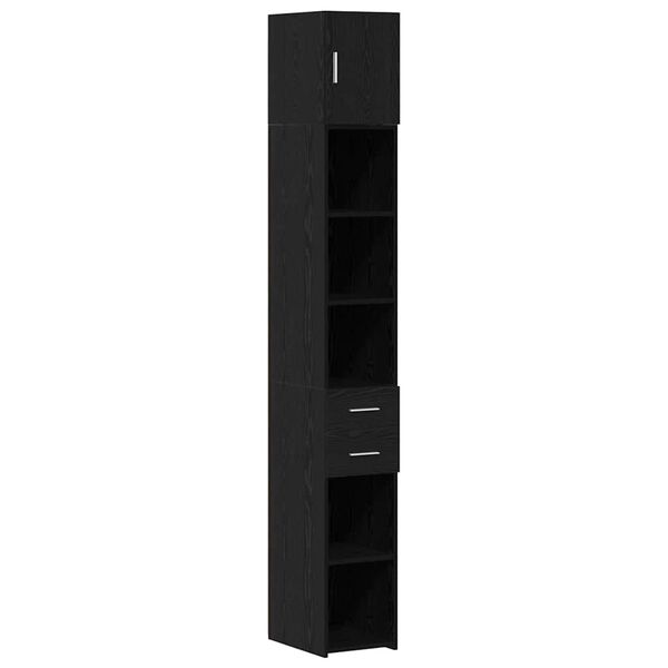vidaXL Slim Storage Cabinet with Drawer Black oak 30 x 42.5 x 225 cm