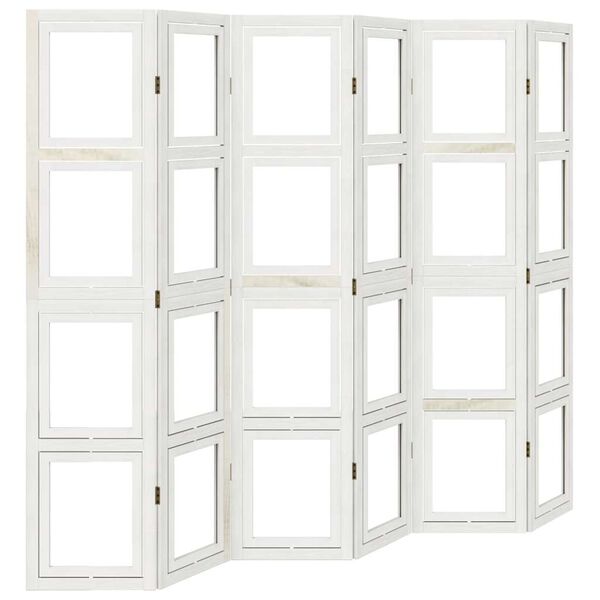 vidaXL Room Divider 6 Panels White Solid Wood Paulownia